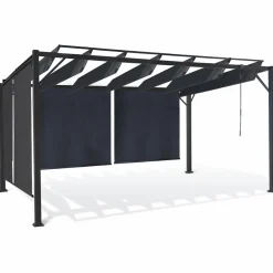 IDMarket Pergola acier lames orientables avec 4 stores gris 3x3 m* Tonnelles De Jardin|Pergolas