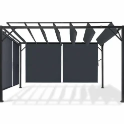 IDMarket Pergola acier lames orientables avec 4 stores gris 3x3 m* Tonnelles De Jardin|Pergolas