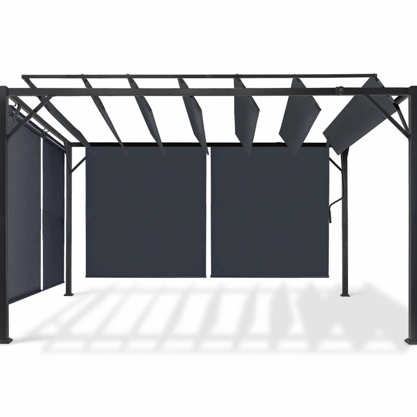 IDMarket Pergola acier lames orientables avec 4 stores gris 3x3 m* Tonnelles De Jardin|Pergolas