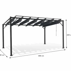 IDMarket Pergola acier lames orientables avec 4 stores gris 3x3 m* Tonnelles De Jardin|Pergolas