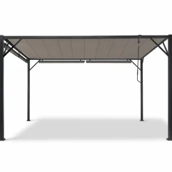 IDMarket Pergola acier lames orientables 3x4m avec 4 stores taupe* Tonnelles De Jardin|Pergolas