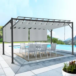 IDMarket Pergola acier lames orientables 3x4 m avec 4 stores gris clair* Tonnelles De Jardin|Pergolas