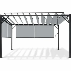 IDMarket Pergola acier lames orientables 3x4 m avec 4 stores gris clair* Tonnelles De Jardin|Pergolas