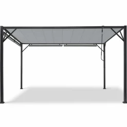 IDMarket Pergola acier lames orientables 3x4 m avec 4 stores gris clair* Tonnelles De Jardin|Pergolas