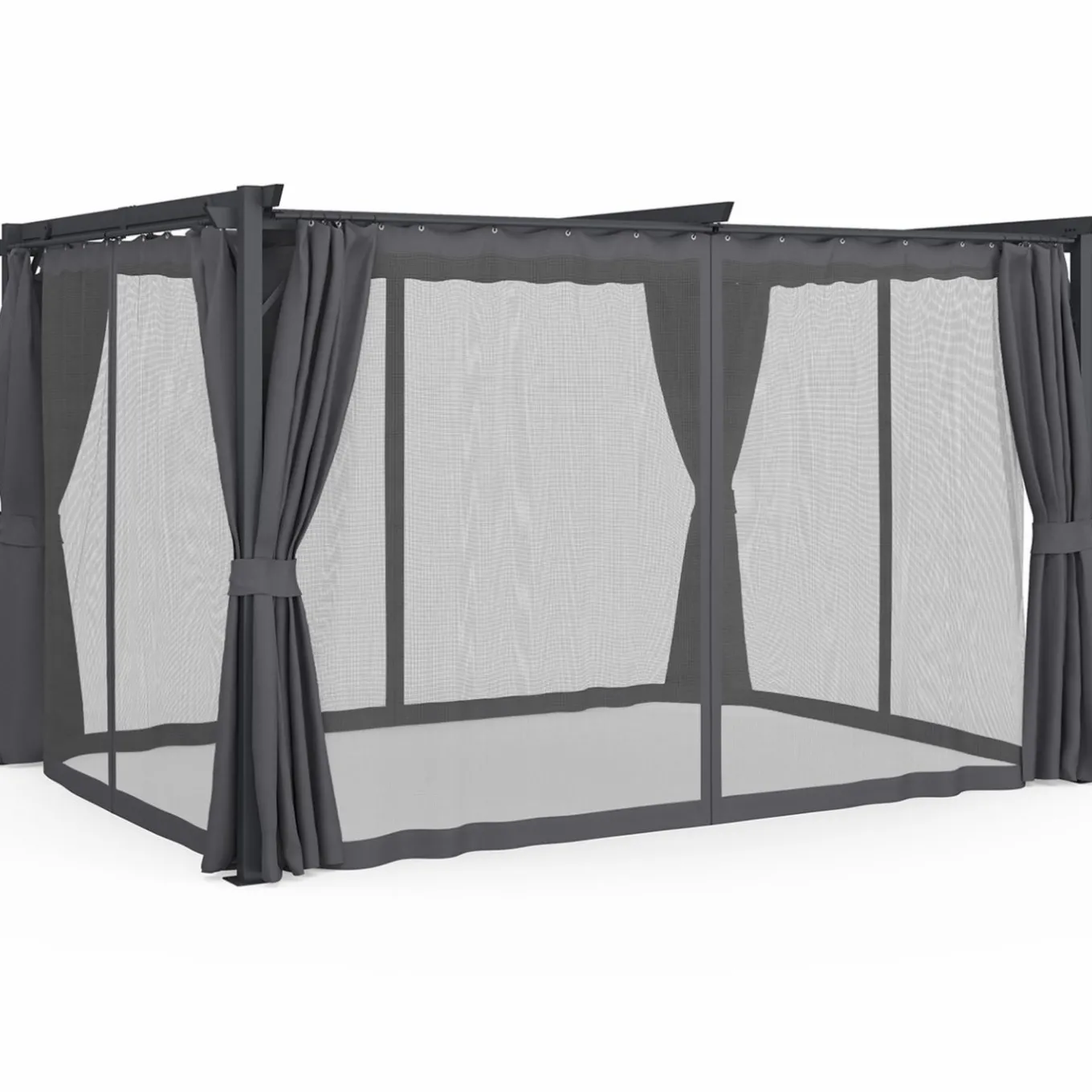 IDMarket Pergola avec moustiquaire intégrée, toit rétractable et 4 rideaux gris 3x4 m* Pergolas
