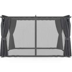 IDMarket Pergola avec moustiquaire intégrée, toit rétractable et 4 rideaux gris 3x4 m* Pergolas