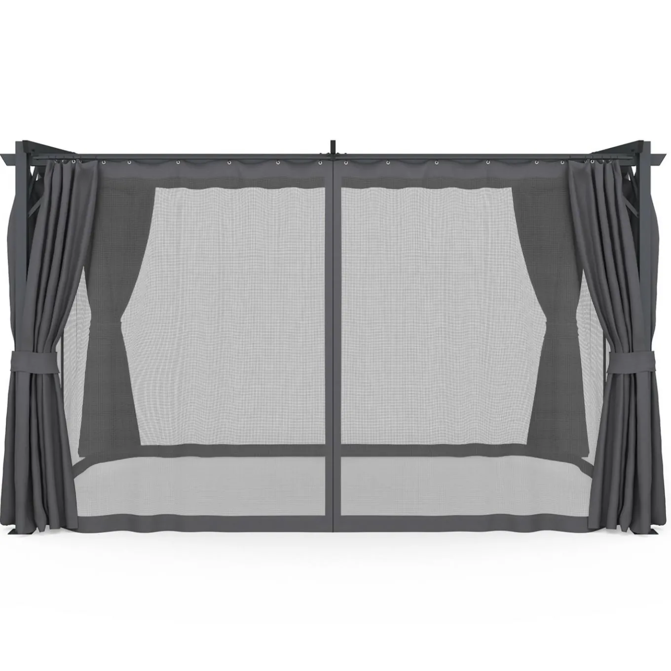 IDMarket Pergola avec moustiquaire intégrée, toit rétractable et 4 rideaux gris 3x4 m* Pergolas
