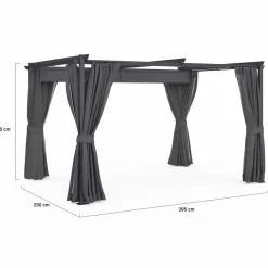 IDMarket Pergola avec moustiquaire intégrée, toit rétractable et 4 rideaux gris 3x4 m* Pergolas