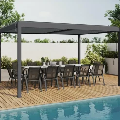 IDMarket Pergola bioclimatique 3x4 M lames orientables aluminium gris anthracite* Tonnelles De Jardin|Pergolas