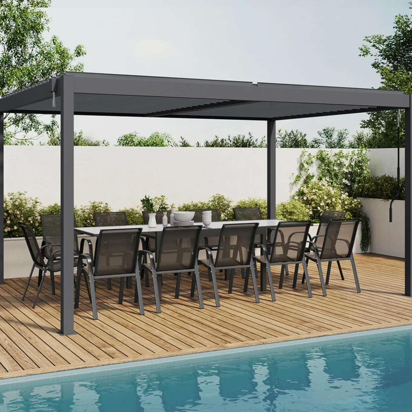 IDMarket Pergola bioclimatique 3x4 M lames orientables aluminium gris anthracite* Tonnelles De Jardin|Pergolas