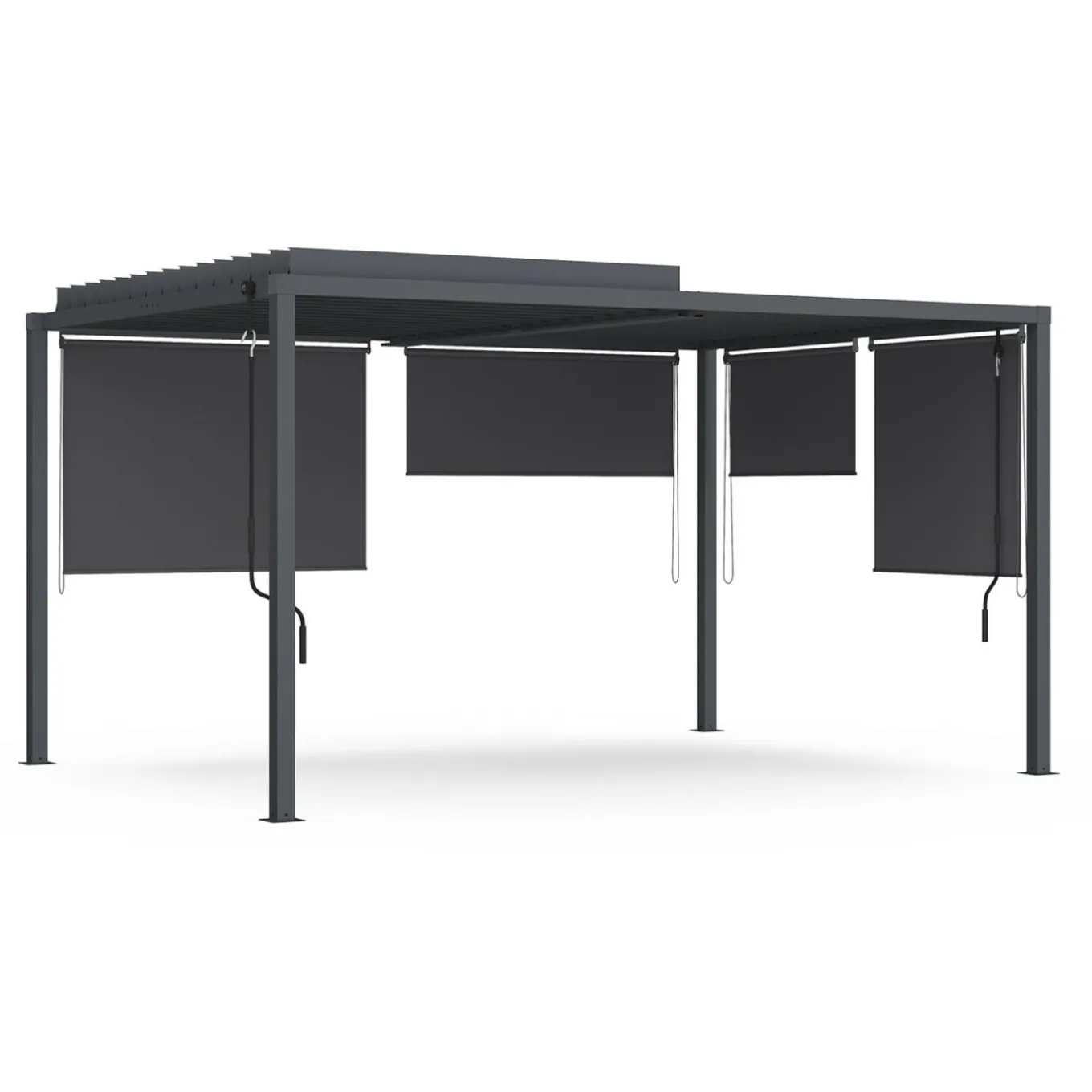 IDMarket Pergola bioclimatique 3x4M lames orientables et stores gris anthracite* Pergolas