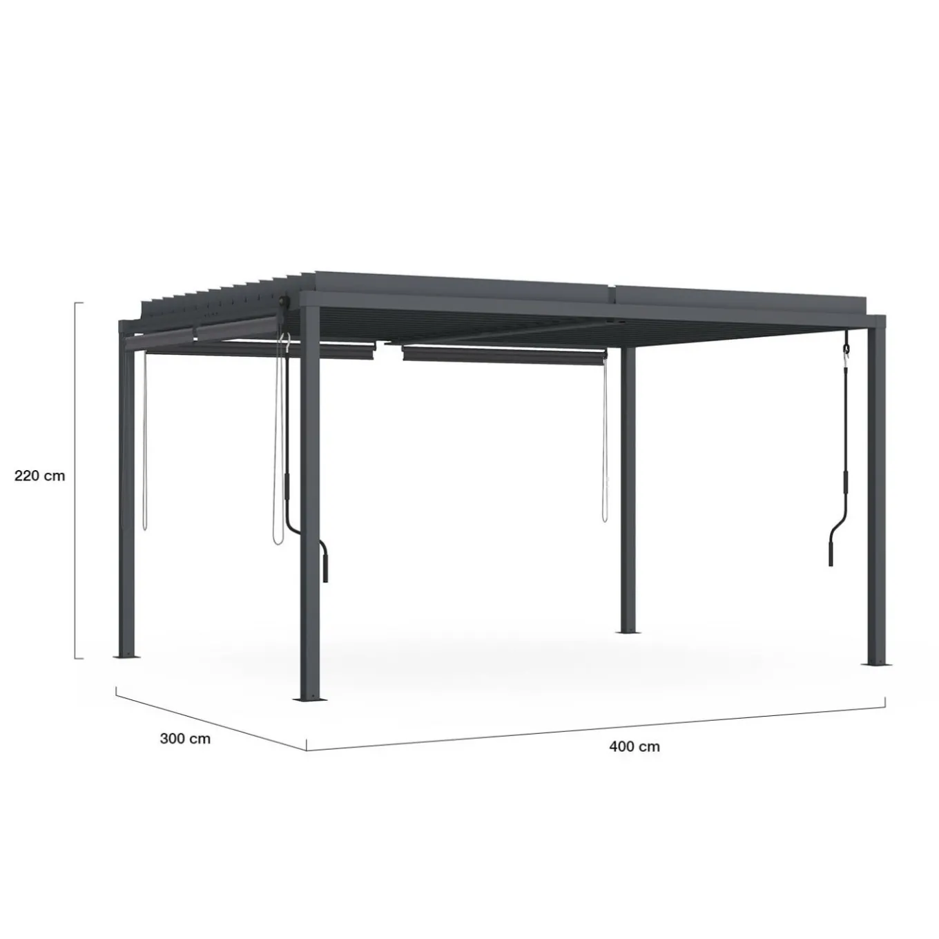 IDMarket Pergola bioclimatique 3x4M lames orientables et stores gris anthracite* Pergolas