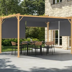IDMarket Pergola effet bois 3x4 M toit rétractable et 4 stores gris anthracite* Tonnelles De Jardin|Pergolas