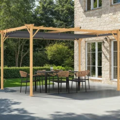 IDMarket Pergola effet bois 3x4 M toit rétractable et 4 stores gris anthracite* Tonnelles De Jardin|Pergolas