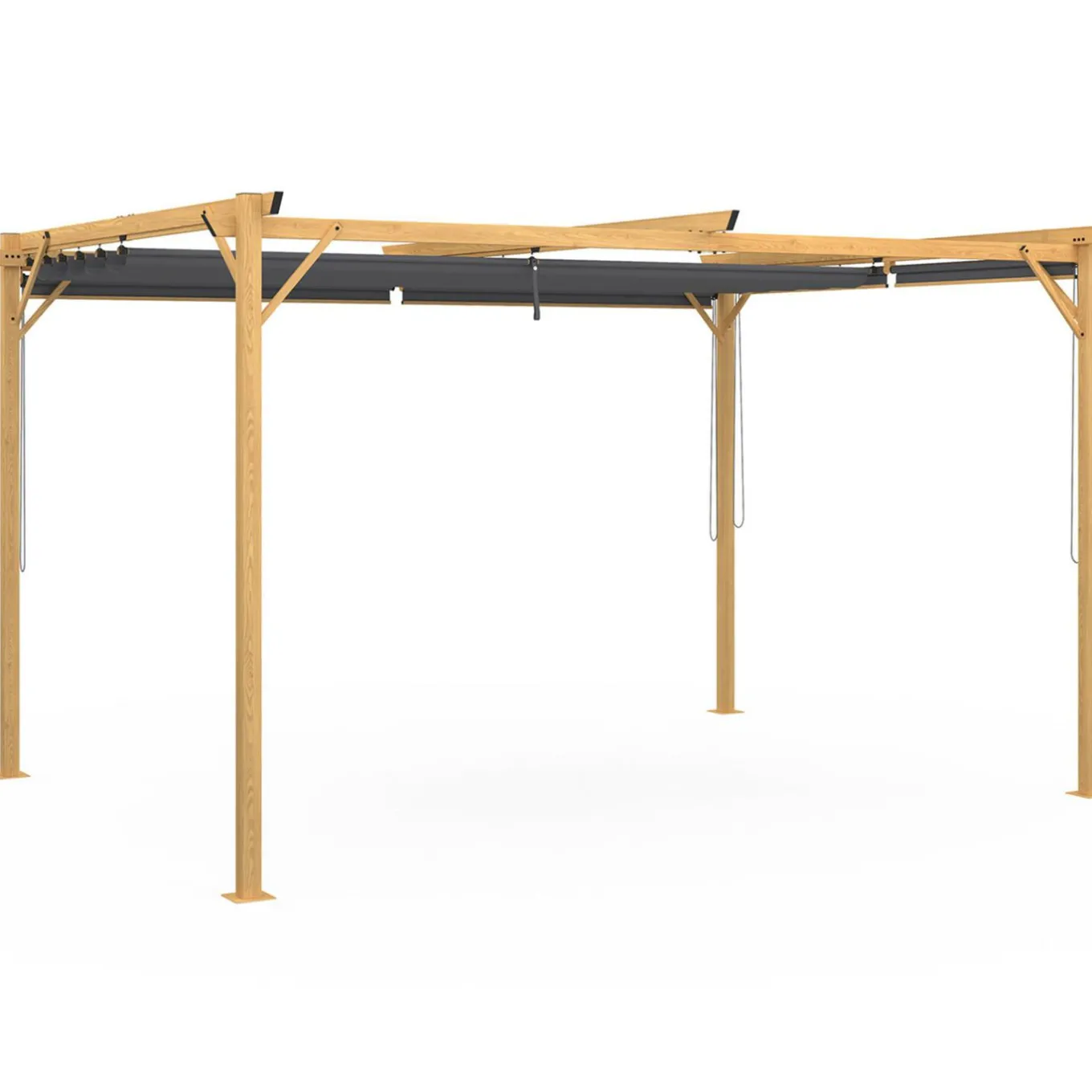 IDMarket Pergola effet bois 3x4 M toit rétractable et 4 stores gris anthracite* Tonnelles De Jardin|Pergolas