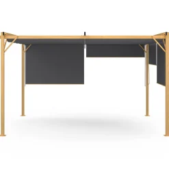 IDMarket Pergola effet bois 3x4 M toit rétractable et 4 stores gris anthracite* Tonnelles De Jardin|Pergolas