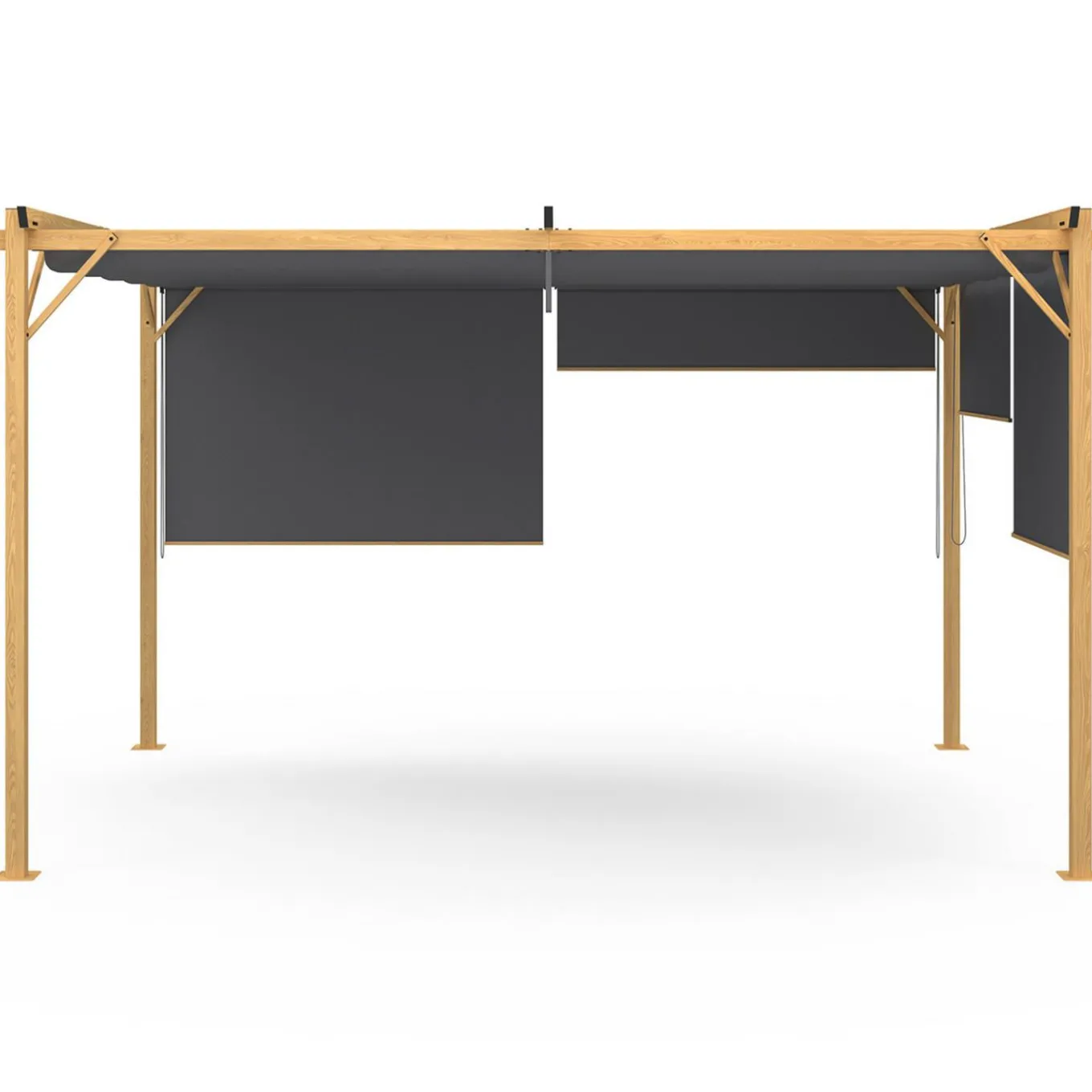 IDMarket Pergola effet bois 3x4 M toit rétractable et 4 stores gris anthracite* Tonnelles De Jardin|Pergolas