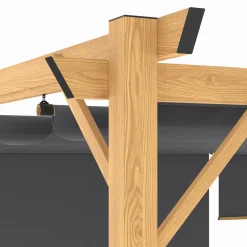 IDMarket Pergola effet bois 3x4 M toit rétractable et 4 stores gris anthracite* Tonnelles De Jardin|Pergolas