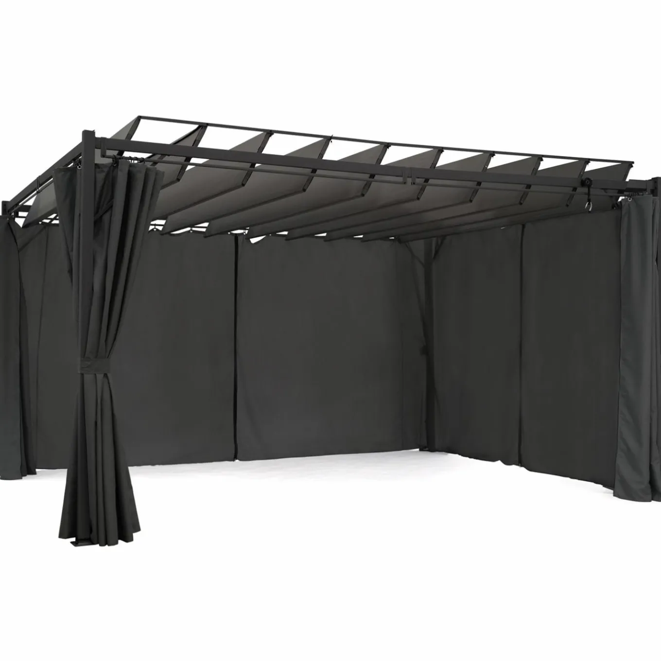 IDMarket Pergola lames orientables avec 4 rideaux gris 3x4 M* Tonnelles De Jardin|Pergolas