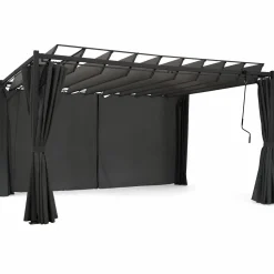 IDMarket Pergola lames orientables avec 4 rideaux gris 3x4 M* Tonnelles De Jardin|Pergolas