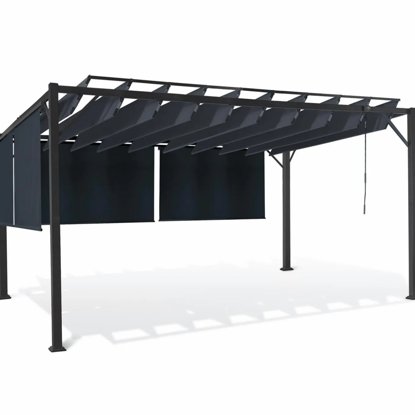 IDMarket Pergola lames orientables et stores gris anthracite* Tonnelles De Jardin|Pergolas