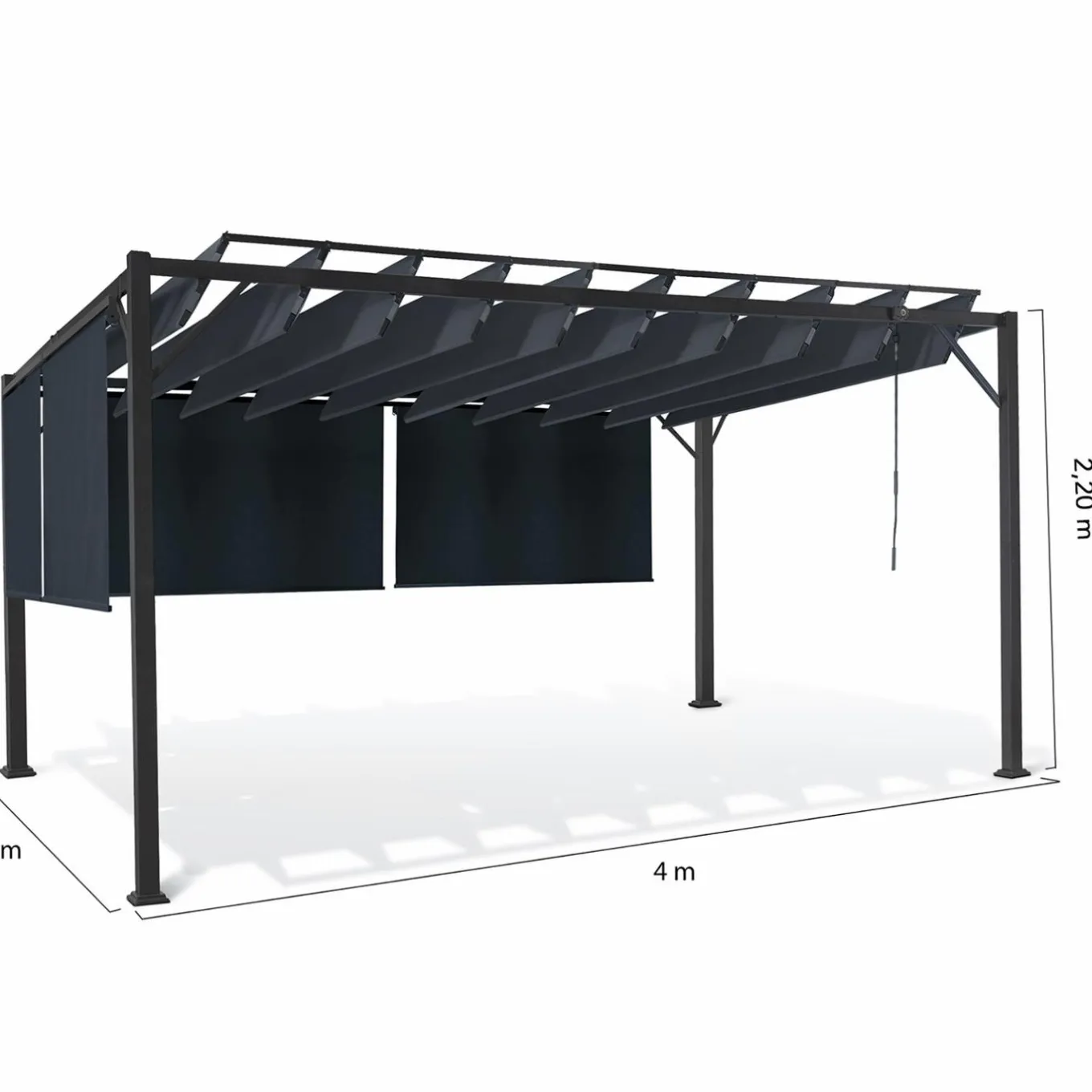 IDMarket Pergola lames orientables et stores gris anthracite* Tonnelles De Jardin|Pergolas