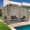 IDMarket Pergola toit rétractable avec rideaux coloris taupe* Tonnelles De Jardin|Pergolas