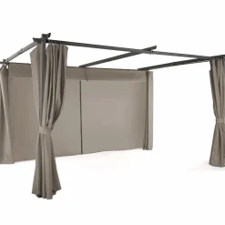 IDMarket Pergola toit rétractable avec rideaux coloris taupe* Tonnelles De Jardin|Pergolas
