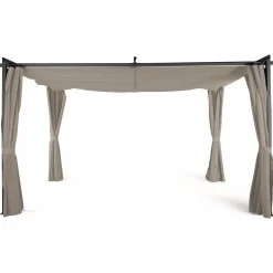 IDMarket Pergola toit rétractable avec rideaux coloris taupe* Tonnelles De Jardin|Pergolas