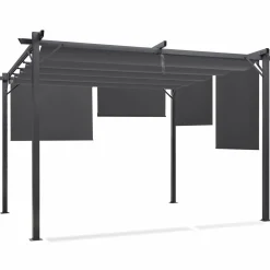 IDMarket Pergola toit rétractable gris et stores enrouleurs* Tonnelles De Jardin|Pergolas