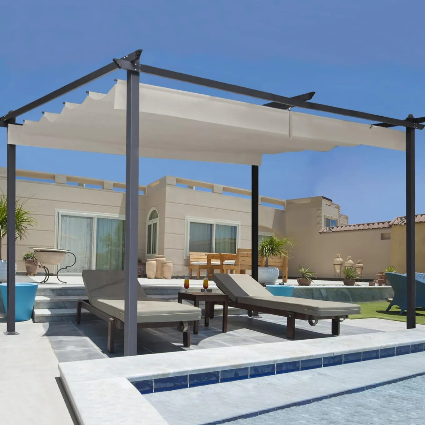 IDMarket Pergola toit rétractable taupe 3x4 M* Tonnelles De Jardin|Pergolas