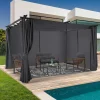 IDMarket Pergola toit rétractable 3x4m gris avec 4 rideaux* Tonnelles De Jardin|Pergolas