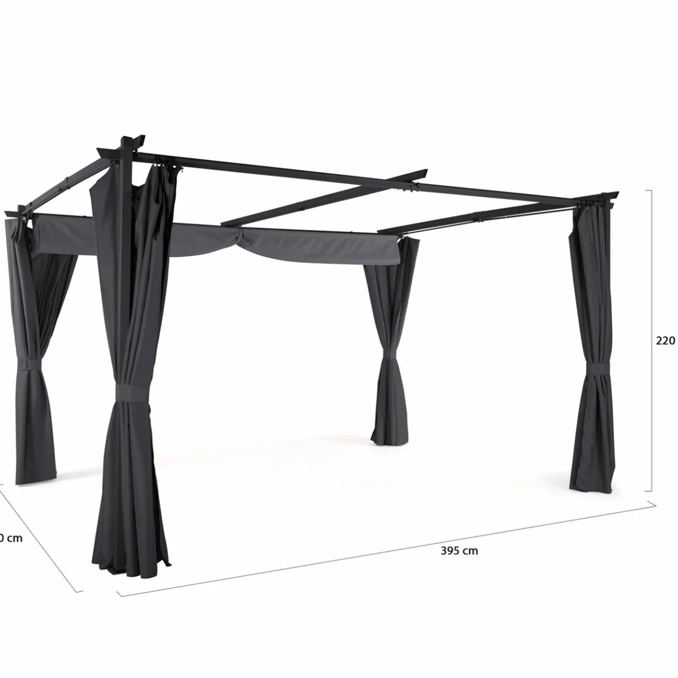 IDMarket Pergola toit rétractable 3x4m gris avec 4 rideaux* Tonnelles De Jardin|Pergolas