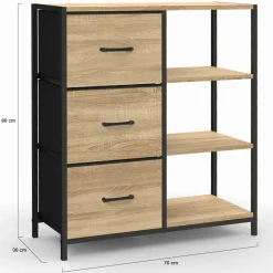 IDMarket Petit buffet d’appoint industriel 3 tiroirs et étagères* Collection Industrielle|Petits Meubles