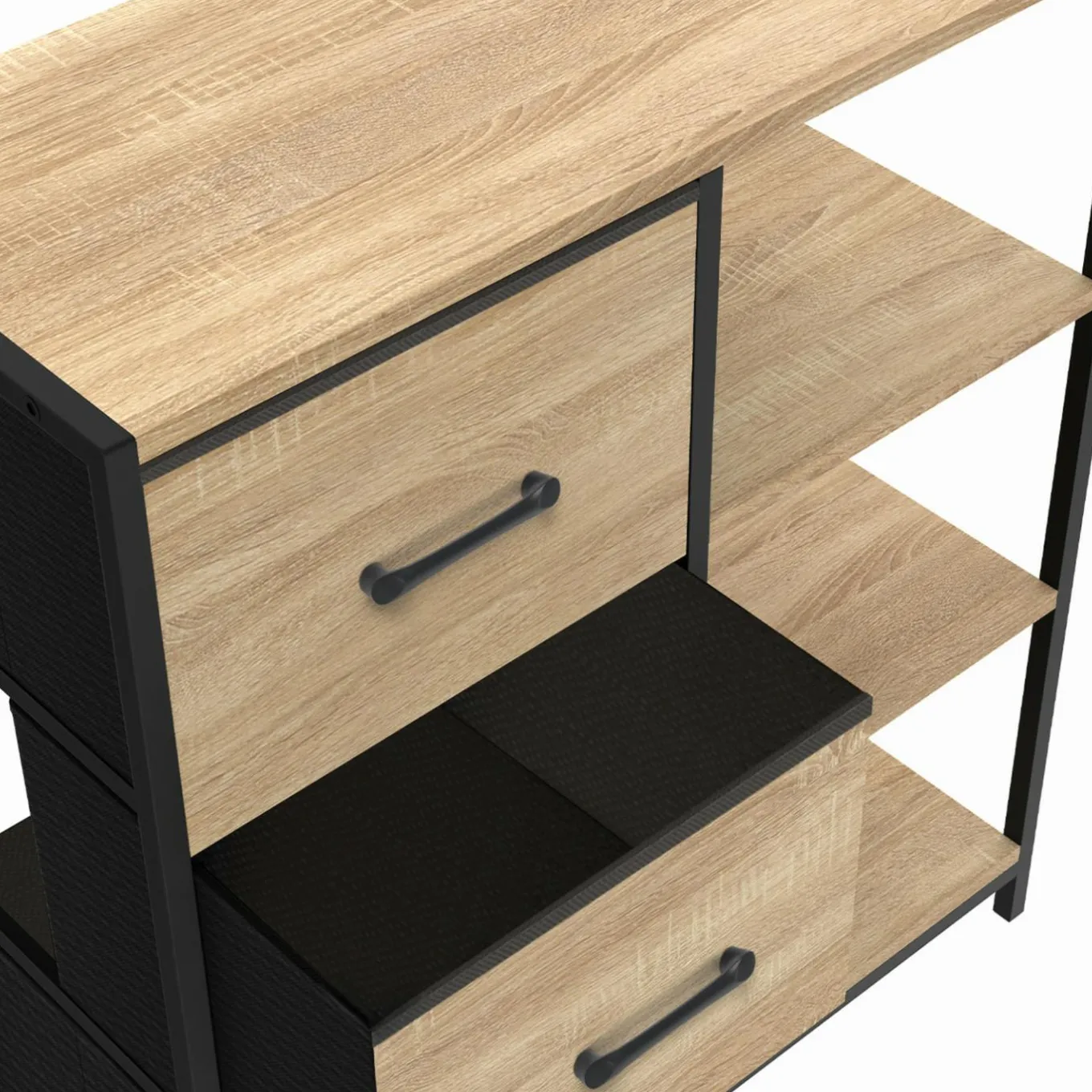 IDMarket Petit buffet d’appoint industriel 3 tiroirs et étagères* Collection Industrielle|Petits Meubles