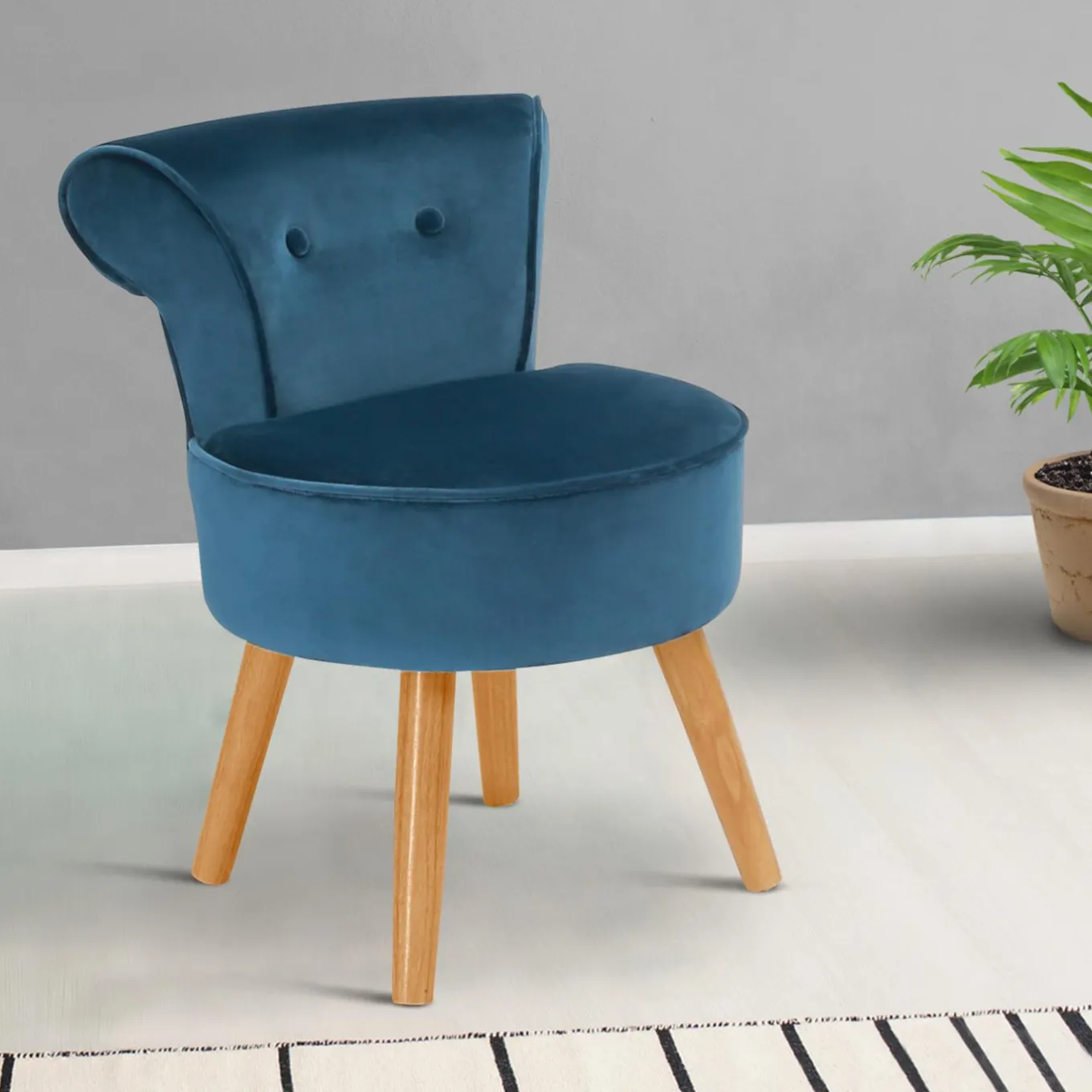 IDMarket Petit fauteuil crapaud bleu en velours* Salon Complet|Fauteuils