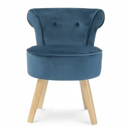 IDMarket Petit fauteuil crapaud bleu en velours* Salon Complet|Fauteuils