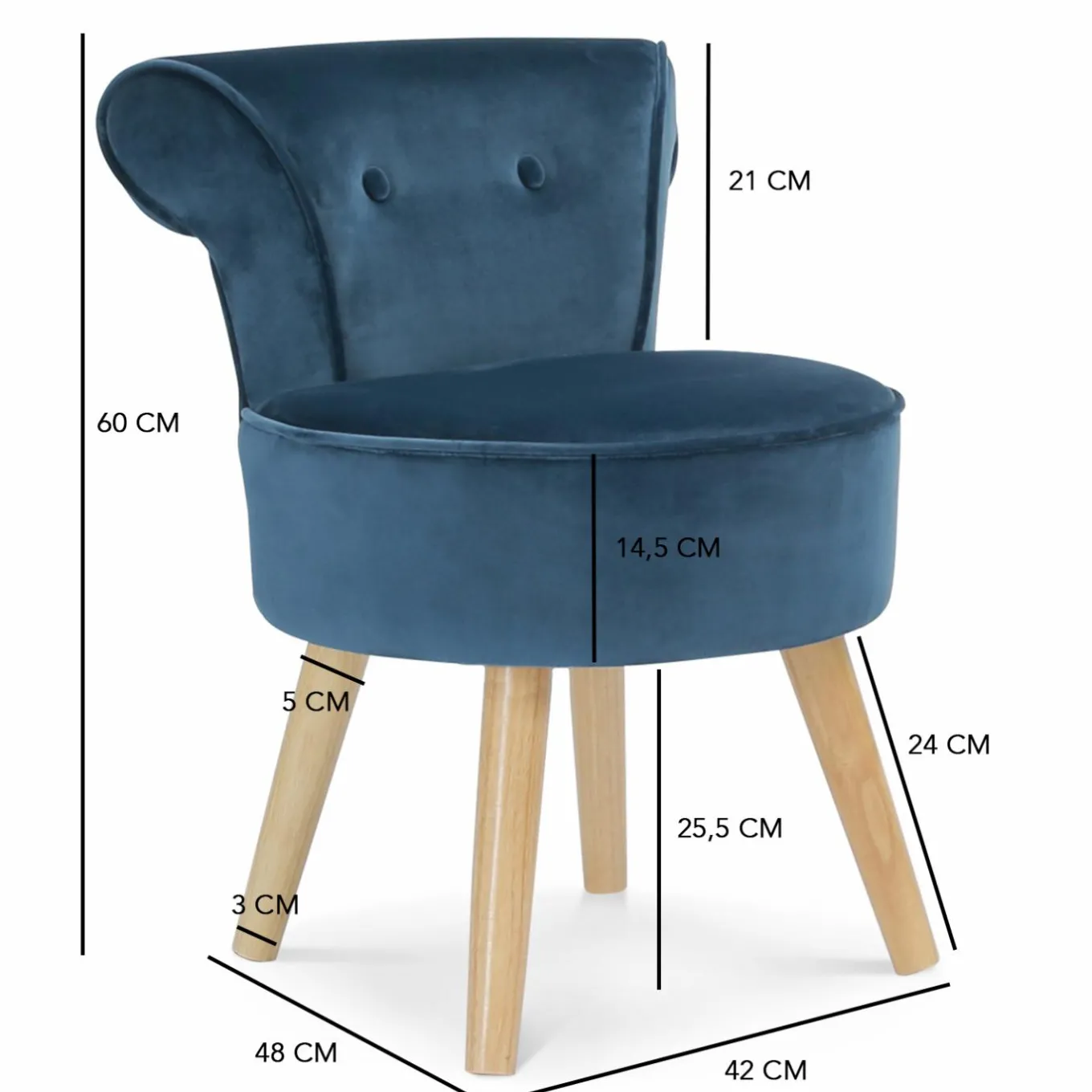 IDMarket Petit fauteuil crapaud bleu en velours* Salon Complet|Fauteuils