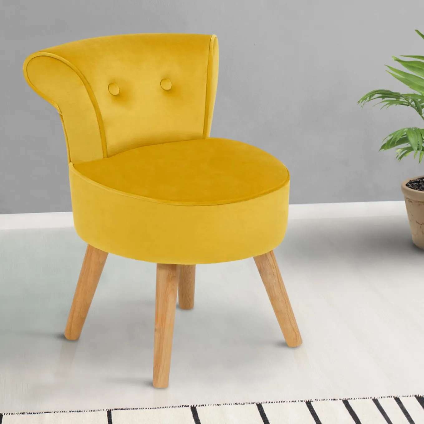 IDMarket Petit fauteuil crapaud jaune en velours* Salon Complet|Fauteuils