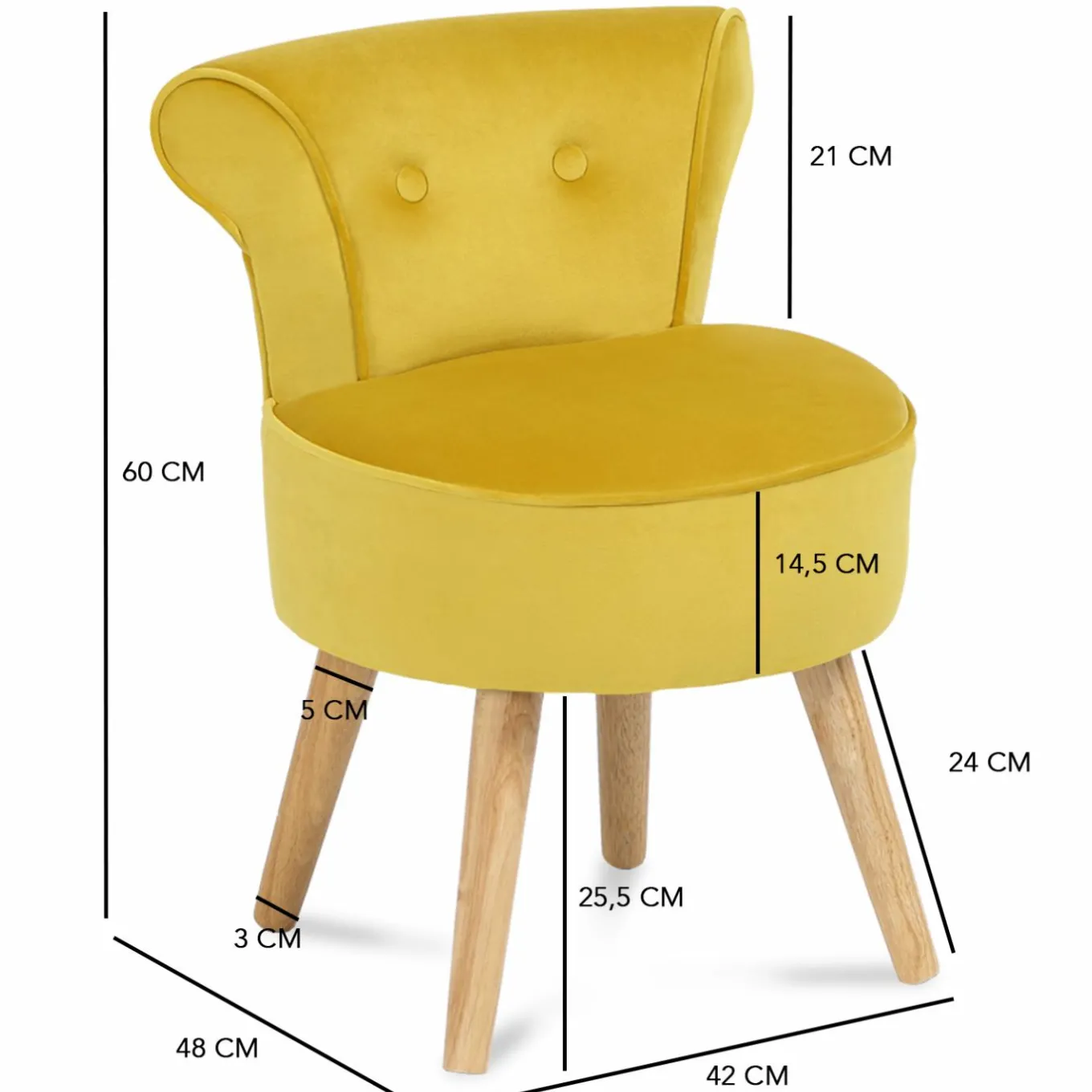 IDMarket Petit fauteuil crapaud jaune en velours* Salon Complet|Fauteuils