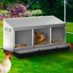 IDMarket Pondoir pour poules 3 emplacements en métal nichoir avec fond* Accessoires Animaux|Accessoires Poulailler
