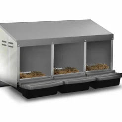 IDMarket Pondoir pour poules 3 emplacements en métal nichoir avec fond* Accessoires Animaux|Accessoires Poulailler