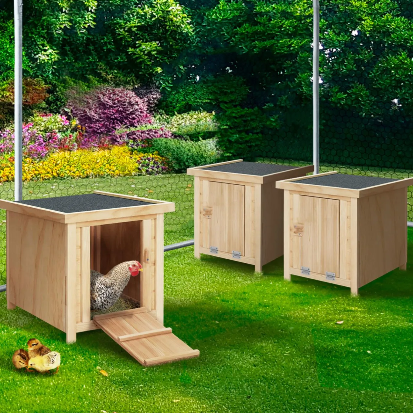 IDMarket Pondoirs en bois pour poules avec fond* Accessoires Animaux|Poulaillers
