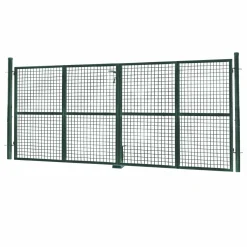 IDMarket Portail battant grillagé en acier vert 3M15 x 1M50 avec serrure et poignée* Accessoires Animaux|Portail Et Portillon