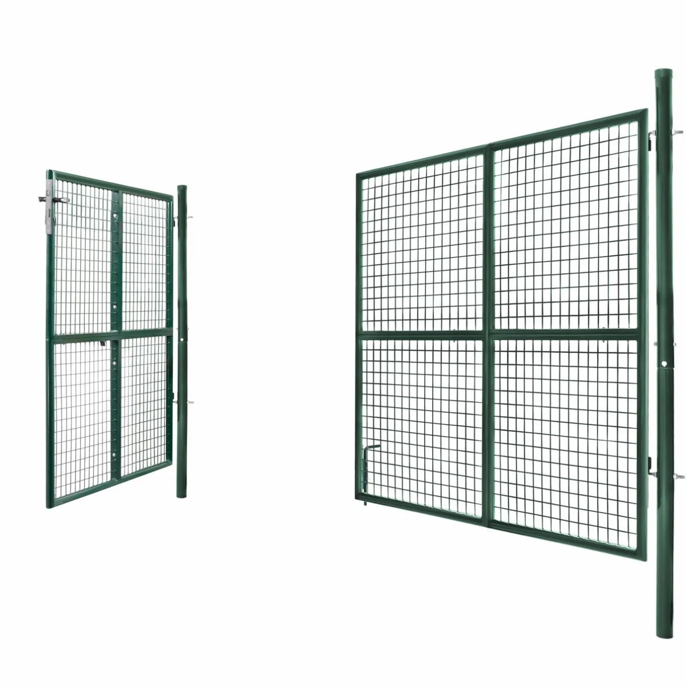 IDMarket Portail battant grillagé en acier vert 3M15 x 1M50 avec serrure et poignée* Accessoires Animaux|Portail Et Portillon