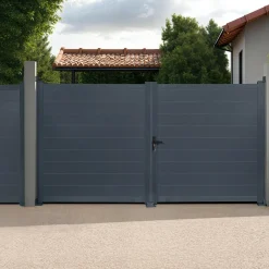IDMarket Portail battant 302x160 cm en aluminium gris anthracite* Portail Et Portillon