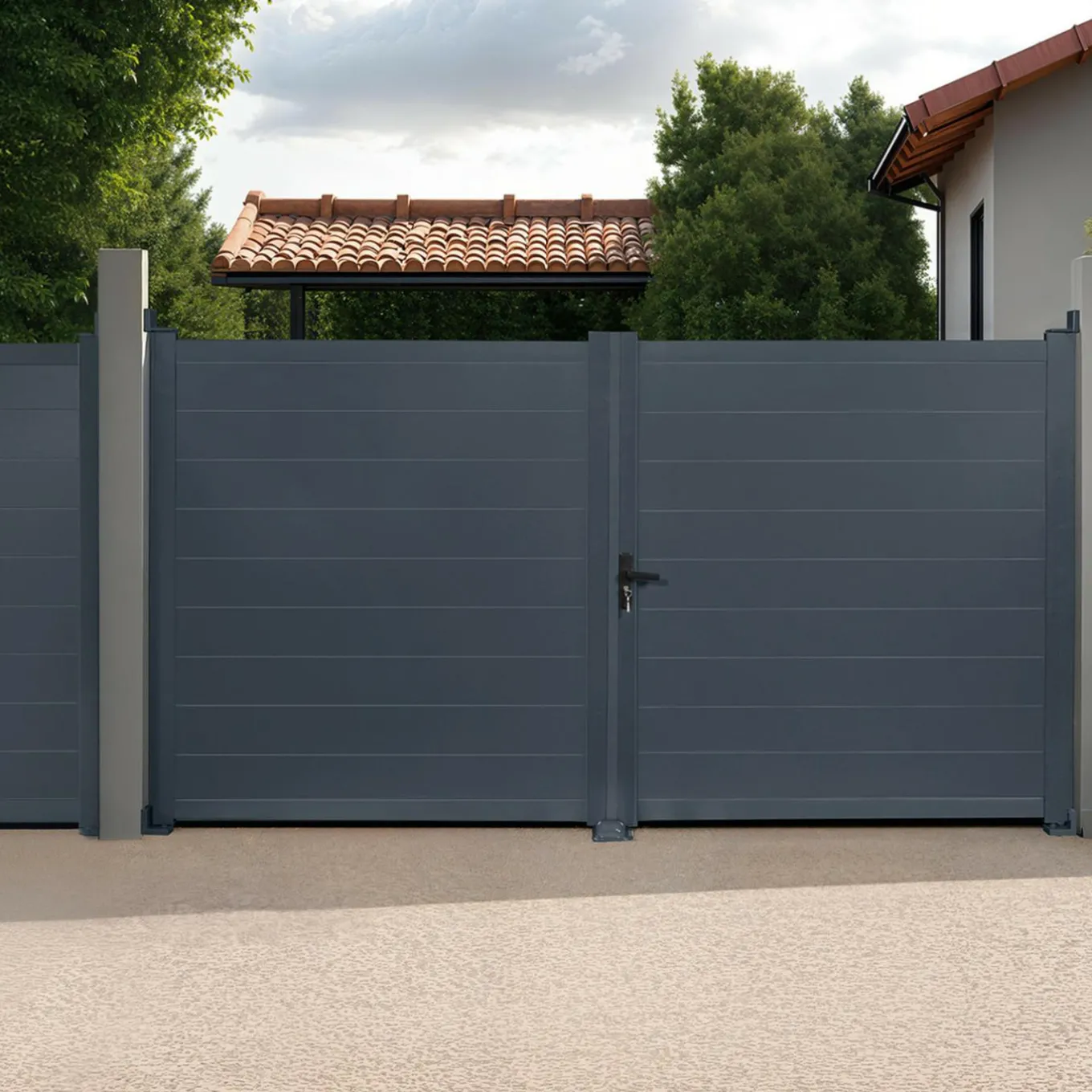 IDMarket Portail battant 302x160 cm en aluminium gris anthracite* Portail Et Portillon