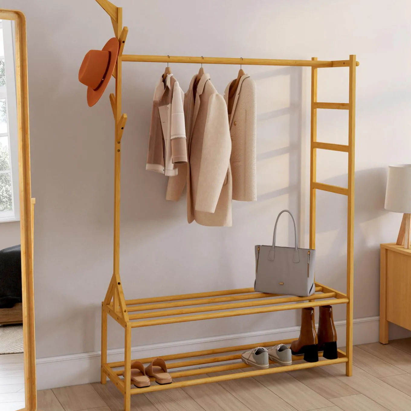 IDMarket Portant vêtement en bambou* Dressings Et Portants Vêtements