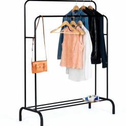 IDMarket Portant vêtements double en métal noir avec étagère à chaussures* Meubles Noirs|Collection Agencement Magasin