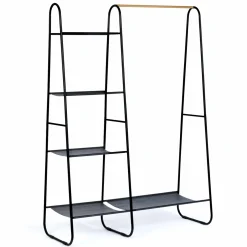 IDMarket Portant vêtements en métal noir et façon bois* Meubles Noirs|Collection Agencement Magasin